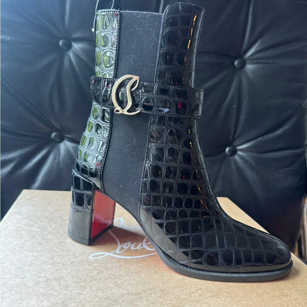 Christian Louboutin Black Ankle Boots with Red Sole - Picture 2 of 9